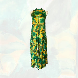 1960s Floral Maxi Dress with Green and Yellow Flowers by Reef. Perfect Tropical Summer Dress - Scotch Street Vintage