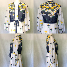 Load image into Gallery viewer, 1960s Floral Summer Maxi Dress by Miss Elliette with Capelet. Blue and Yellow Daisies Flower Pattern. - Scotch Street Vintage