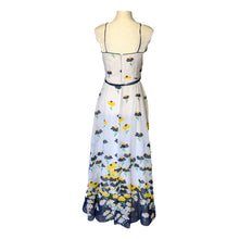 Load image into Gallery viewer, 1960s Floral Summer Maxi Dress by Miss Elliette with Capelet. Blue and Yellow Daisies Flower Pattern. - Scotch Street Vintage