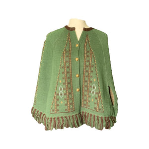 1960s Knit Sweater Poncho or Jacket in Green and Brown. Very English Countryside Boho Chic. - Scotch Street Vintage