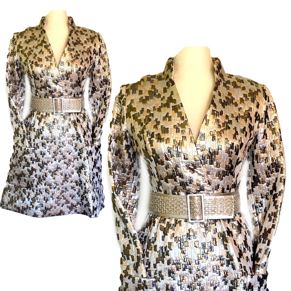 1960s Metallic GoGo Mini Dress by Sandra Sage. Perfect Party Dress. Si