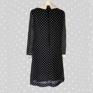 1960s Mod Babydoll Dress in Black Georgette with White Polka Dots. Instant Classic Party Dress. - Scotch Street Vintage