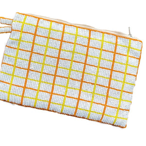 1960s Mod Yellow Orange and White Beaded Clutch for B Altman Co. Vintage Fashion Accessory. - Scotch Street Vintage
