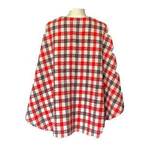 1960s Poncho in a Red and Brown Check Plaid. Perfect Jacket for Fall. English Countryside Bohemian. - Scotch Street Vintage