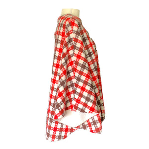 1960s Poncho in a Red and Brown Check Plaid. Perfect Jacket for Fall. English Countryside Bohemian. - Scotch Street Vintage