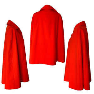1960s Poppy Red / Orange Cape by Jerold. Perfect Spring Jacket with Toggle Closure. - Scotch Street Vintage