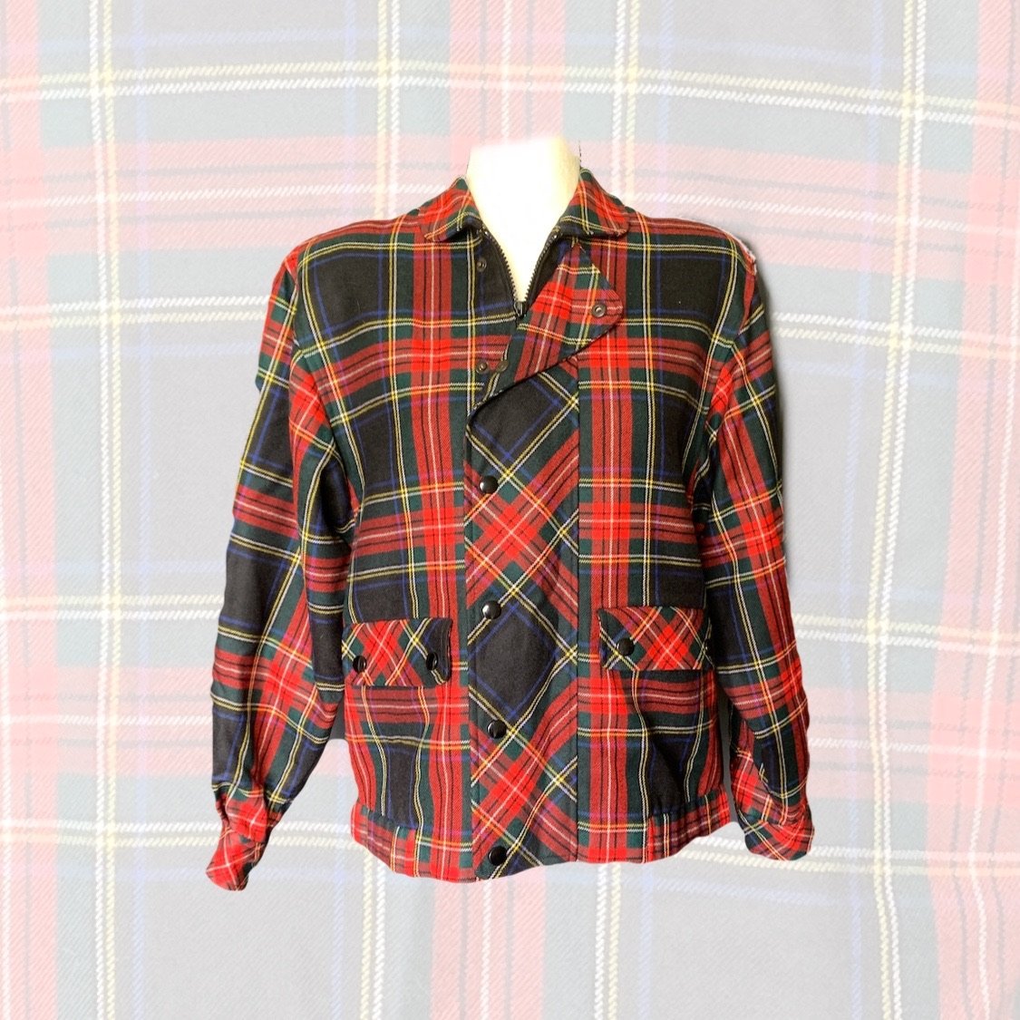 1960s Red Plaid Wool Bomber Jacket by Gloria Gelb. Fall Fashion Trend