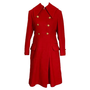 1960s Red Wool Coat by Preen. Warm Winter Coat. Military and Sailor Styling. Vintage Clothing. - Scotch Street Vintage