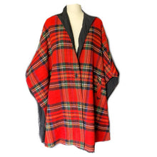 Load image into Gallery viewer, 1960s Reversible Wool Poncho Cape in Red Tartan Plaid and Black Cotton. Two in one! - Scotch Street Vintage