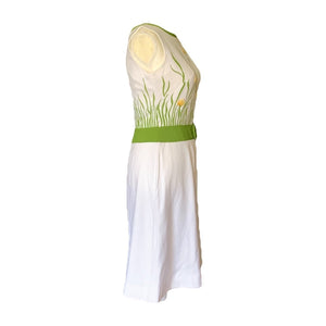 1960s White Linen Dress with a Yellow and Green Floral Design from Cover Girl Miami. - Scotch Street Vintage