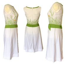 Load image into Gallery viewer, 1960s White Linen Dress with a Yellow and Green Floral Design from Cover Girl Miami. - Scotch Street Vintage