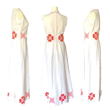 Load image into Gallery viewer, 1960s White &amp; Red Peasant Dress with Red Flower Appliques. Bohemian Girls this is for You! - Scotch Street Vintage