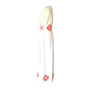 1960s White & Red Peasant Dress with Red Flower Appliques. Bohemian Girls this is for You! - Scotch Street Vintage
