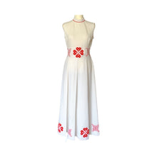 Load image into Gallery viewer, 1960s White &amp; Red Peasant Dress with Red Flower Appliques. Bohemian Girls this is for You! - Scotch Street Vintage