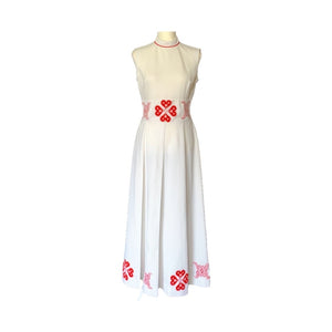 1960s White & Red Peasant Dress with Red Flower Appliques. Bohemian Girls this is for You! - Scotch Street Vintage