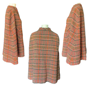 1960s Wool Houndstooth Plaid Cape and Skirt Suit Set from Kingsley. Equestrian Chic. - Scotch Street Vintage