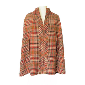 1960s Wool Houndstooth Plaid Cape and Skirt Suit Set from Kingsley. Equestrian Chic. - Scotch Street Vintage
