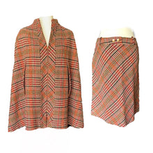 Load image into Gallery viewer, 1960s Wool Houndstooth Plaid Cape and Skirt Suit Set from Kingsley. Equestrian Chic. - Scotch Street Vintage