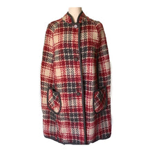 Load image into Gallery viewer, 1960s Wool Poncho Cape in a Red and Gray Plaid. Stylish and Warm Vintage Outerwear Coat. - Scotch Street Vintage