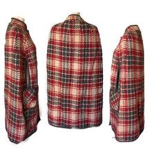 Load image into Gallery viewer, 1960s Wool Poncho Cape in a Red and Gray Plaid. Stylish and Warm Vintage Outerwear Coat. - Scotch Street Vintage