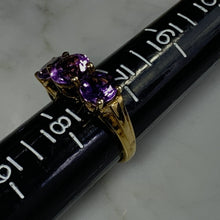 Load image into Gallery viewer, 1970s Amethyst Ring with Three Bright Purple Gemstones set in Yellow Gold. February Birthstone. - Scotch Street Vintage