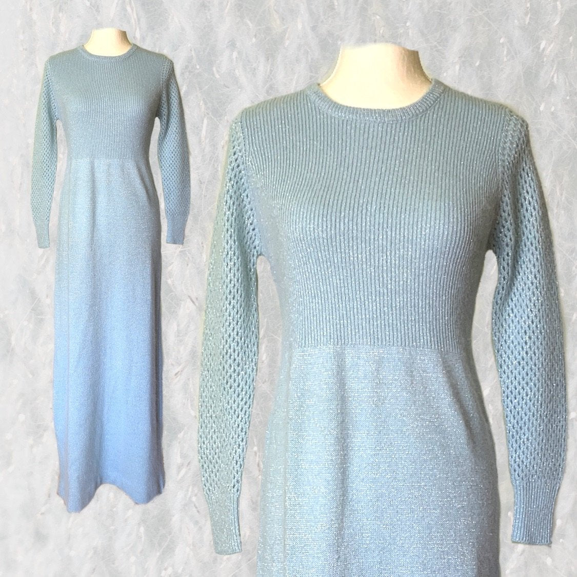 1970s Blue Sweater Maxi Dress by Saks Fifth Avenue. Wool and Mohair Kn