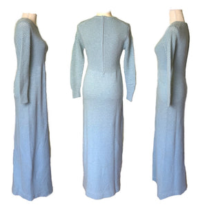 1970s Blue Sweater Maxi Dress by Saks Fifth Avenue. Wool and Mohair Knit. Sustainable Clothing. - Scotch Street Vintage