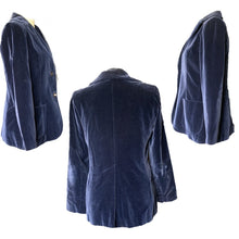 Load image into Gallery viewer, 1970s Blue Velvet Blazer by Koret. Perfect Statement Piece for Fall. Sustainable Fashion. - Scotch Street Vintage