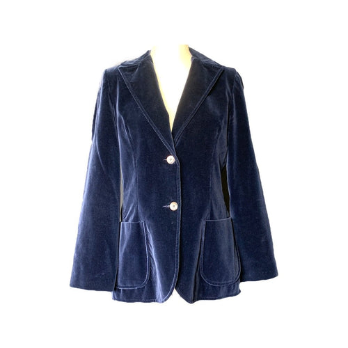 1970s Blue Velvet Blazer by Koret. Perfect Statement Piece for Fall. Sustainable Fashion. - Scotch Street Vintage