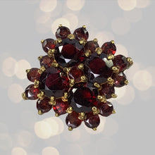 Load image into Gallery viewer, 1970s Bohemian Garnet Cluster Ring in Yellow Gold. Statement Cocktail Right Hand Ring. - Scotch Street Vintage