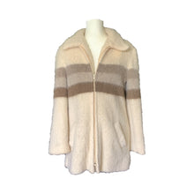 Load image into Gallery viewer, 1970s Cream Wool Sweater Jacket by Eddie Bauer. Zip Up Cardigan with Gray Stripes. Sustainable Clothing. - Scotch Street Vintage