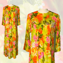 Load image into Gallery viewer, 1970s Hawaiian Floral Maxi Dress in Bright Yellows Oranges Pinks and Greens. Perfect Festival Dress. - Scotch Street Vintage