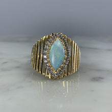 Load image into Gallery viewer, 1970s Opal and Diamond Halo Statement Ring in a Large 14K Yellow Gold Setting. - Scotch Street Vintage