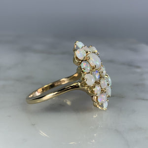 1970s Opal Cluster Ring in 14k Yellow Gold. October Birthstone. 14th Anniversary Gift. - Scotch Street Vintage