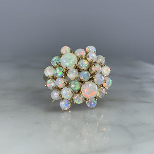 1970s Opal Cluster Ring in 14k Yellow Gold. October Birthstone. 14th Anniversary Gift. - Scotch Street Vintage