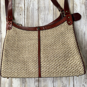 1970s Straw and Leather Purse by John Romain. Perfect Spring / Summer Bag. - Scotch Street Vintage