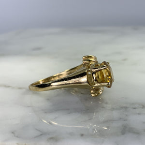 1970s Vintage Citrine Ring in 10K Yellow Gold Setting. November Birthstone in Art Deco Style. - Scotch Street Vintage