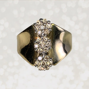 1970s Vintage Diamond Cluster Statement Ring in a 10K Yellow Gold Setting. Estate Jewelry. - Scotch Street Vintage