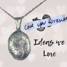 Load image into Gallery viewer, 1970s Vintage Sterling Silver Photo Locket. Perfect Secret Message Brides Gift. Floral Etched Pendant. - Scotch Street Vintage