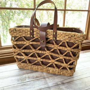 1970s Woven Straw and Leather Tote Style Purse by John Romain. Market or Beach Bag. - Scotch Street Vintage