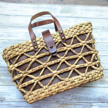 Load image into Gallery viewer, 1970s Woven Straw and Leather Tote Style Purse by John Romain. Market or Beach Bag. - Scotch Street Vintage