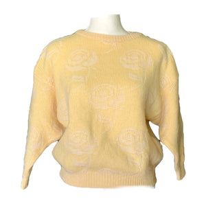 1980s Yellow Batwing Sweater by United Colors of Benetton. Bohemian Floral Design. Sustainable Fashion. - Scotch Street Vintage