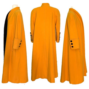 1980s Yellow Wool Coat by Ilie Wacs. Bold and Oversized with Black Collar and Button Accents. - Scotch Street Vintage