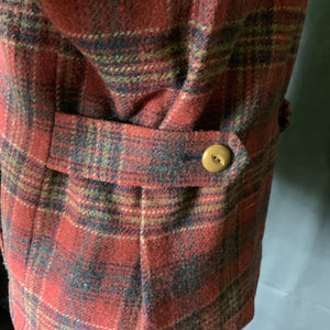 1990s Wool Riding Jacket by Pendleton in a Red and Brown Plaid with a Suede Collar. Warm Winter Coat. - Scotch Street Vintage