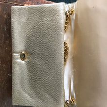 Load image into Gallery viewer, Vintage Art Deco Beaded Clutch by Walborg. Cream Gold and Black Beaded Evening Bag.