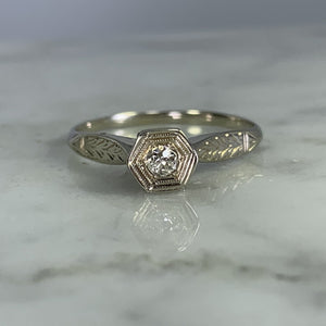 Antique 1920s Diamond Engagement Ring in an Art Deco 14K Gold Setting. Sustainable Jewelry. - Scotch Street Vintage