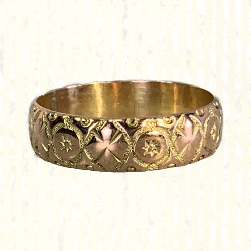Antique 1920s Etched Rose Gold Wedding Band with Art Nouveau Design. Stacking or Thumb Ring. - Scotch Street Vintage