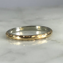 Load image into Gallery viewer, Antique 1920s Wedding Band in 18k White and Yellow Gold. Stacking Ring with Art Deco Etching. - Scotch Street Vintage