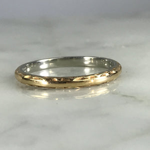 Antique 1920s Wedding Band in 18k White and Yellow Gold. Stacking Ring with Art Deco Etching. - Scotch Street Vintage