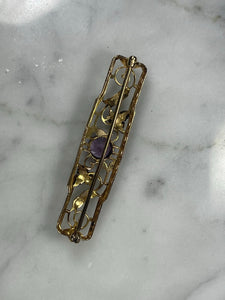 Antique Amethyst Brooch or Bar Pendant in 14K Yellow Gold. Repurposed Jewelry. January - Scotch Street Vintage